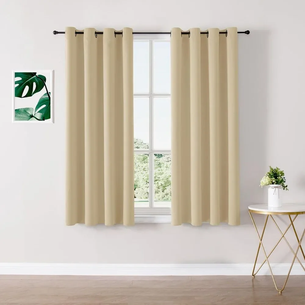 Set of 2 Curtain Panels, 52W x 63L Blackout Curtains (Biscotti)